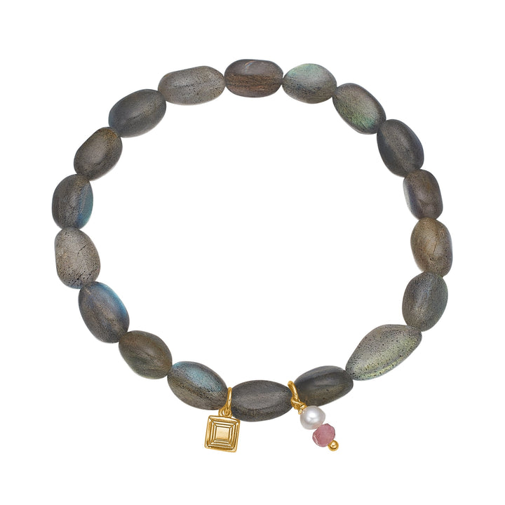 Rondelle bracelet with Labradorite, Pearl, and Turmaline - gold plated