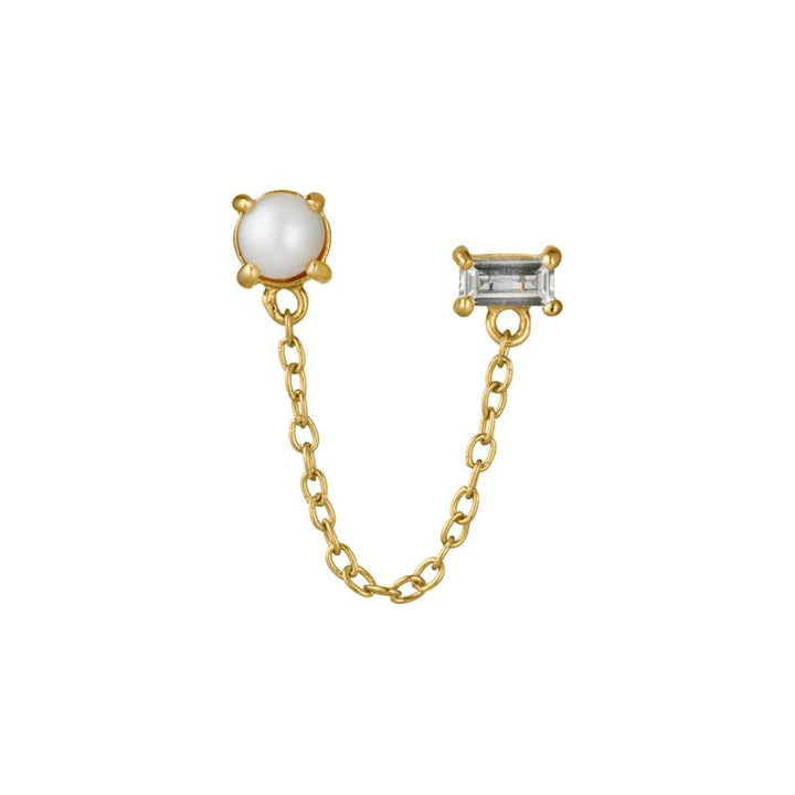 Phoebe ear stud with White Topaz and Pearl - gold plated