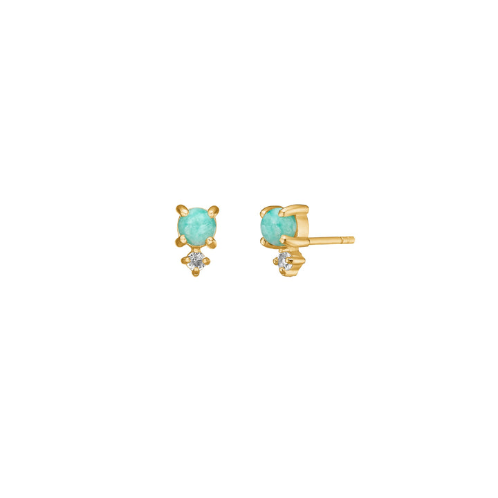 Bon Bon ear studs with Amazonite and White Topaz - gold plated
