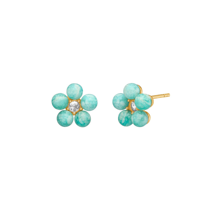Flower ear studs with Prasiolite and Amazonite - gold plated