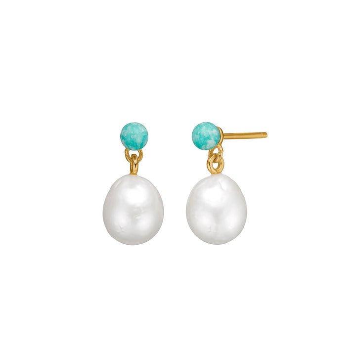 Cordelia ear studs with Amazonite and Pearl - gold plated
