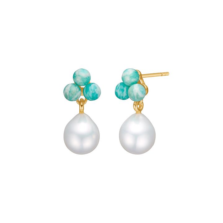 Coraline ear studs with Amazonite and Pearl - gold plated