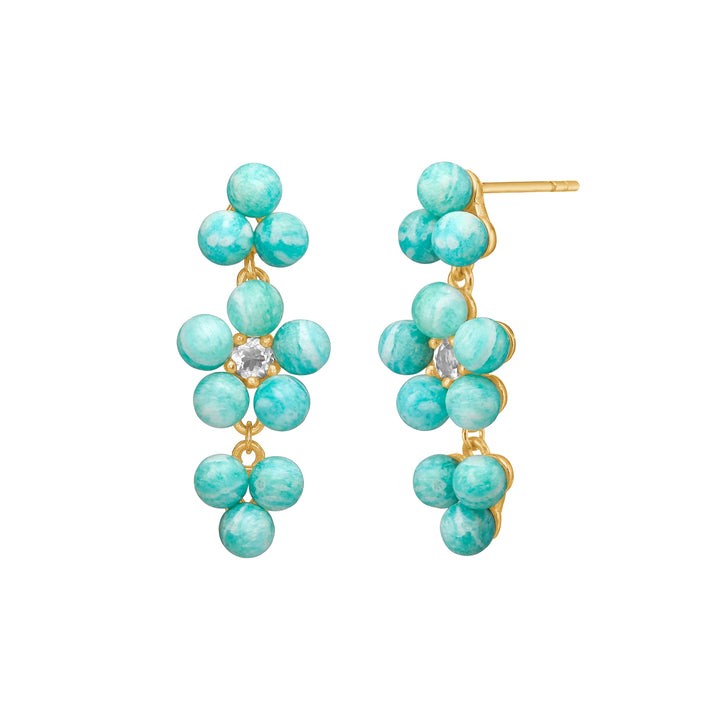 Reef ear studs with Amazonite and Prasiolite - gold plated