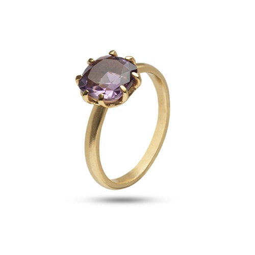 Cushion ring with Amethyst - gold plated