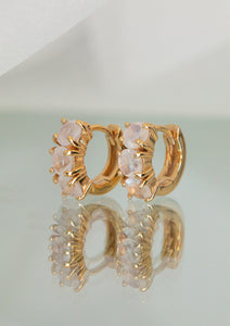 Gold plated small creol style hoops from Carré set with June's birthstone Moonstone