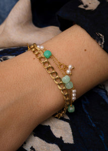 gold pearl bracelet with white freshwater pearls 