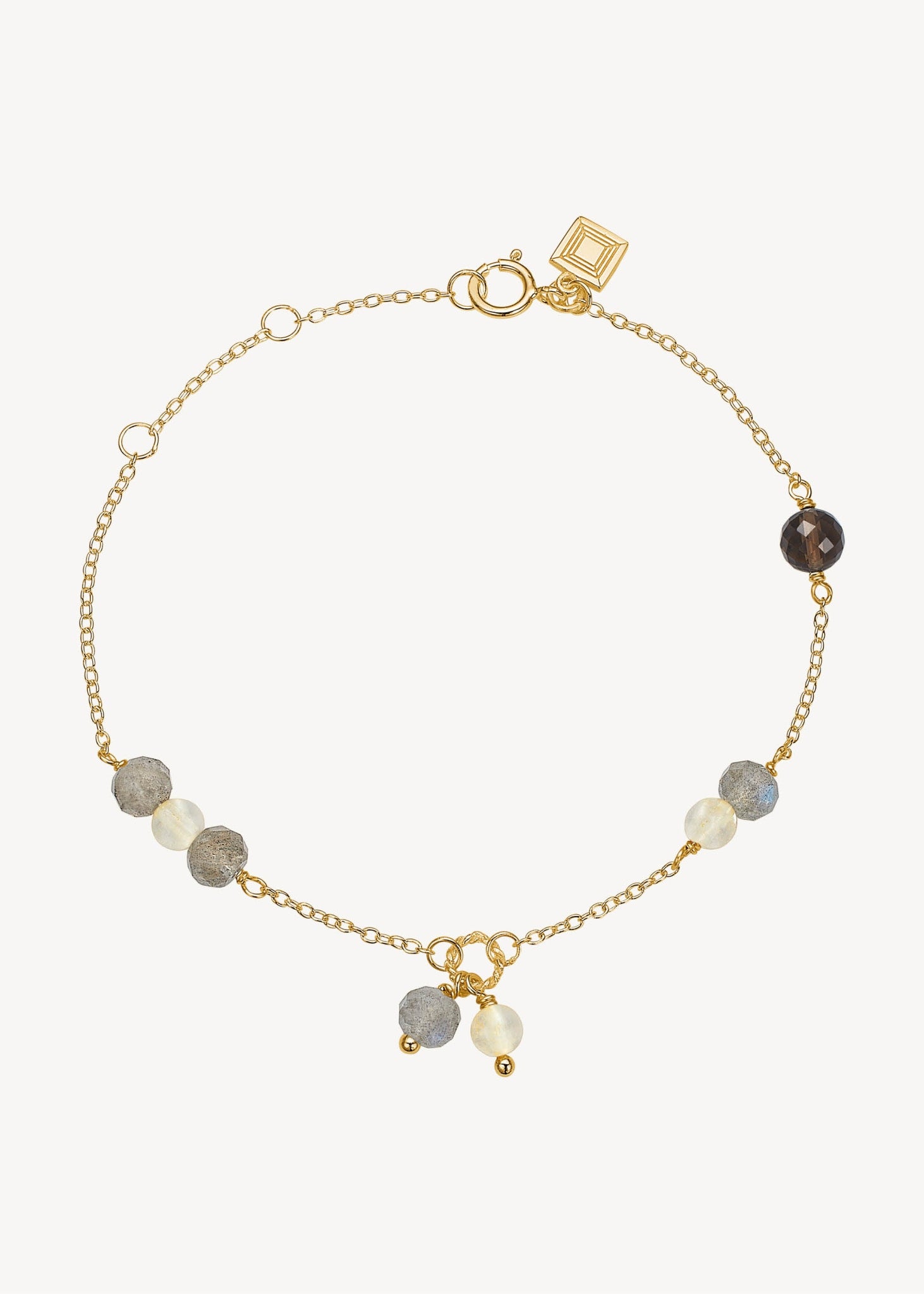 Gorgeous gold gemstone bracelet for him and her set with brown and rutilated quartz gemstones and labradorite stones