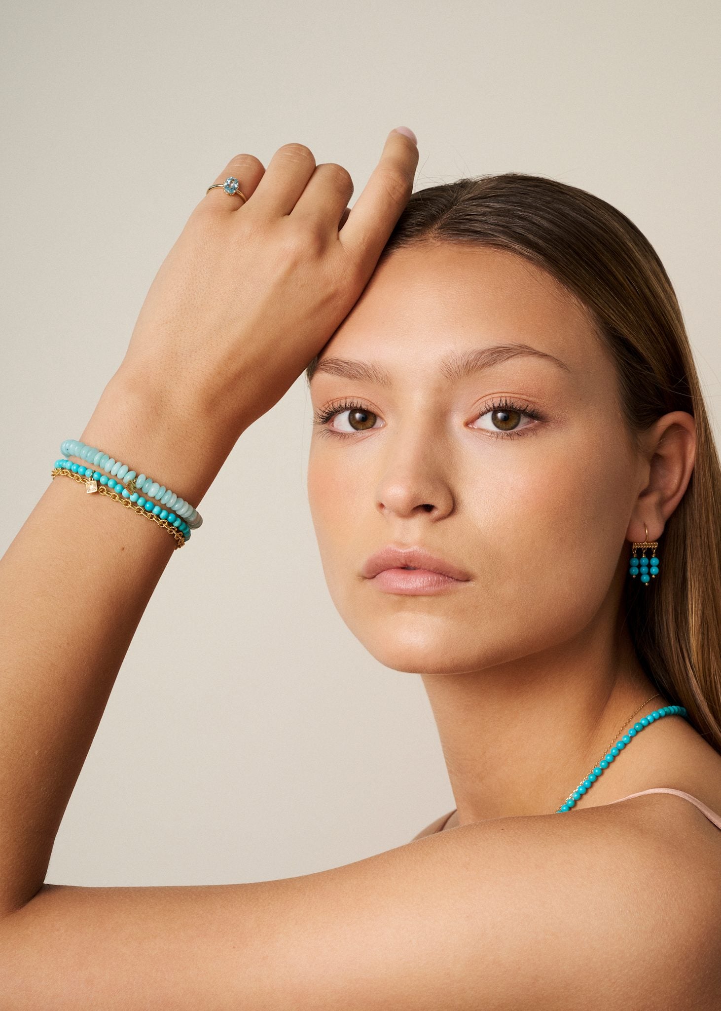 Rondeau bracelet with Turquoise 17,5cm - gold plated
