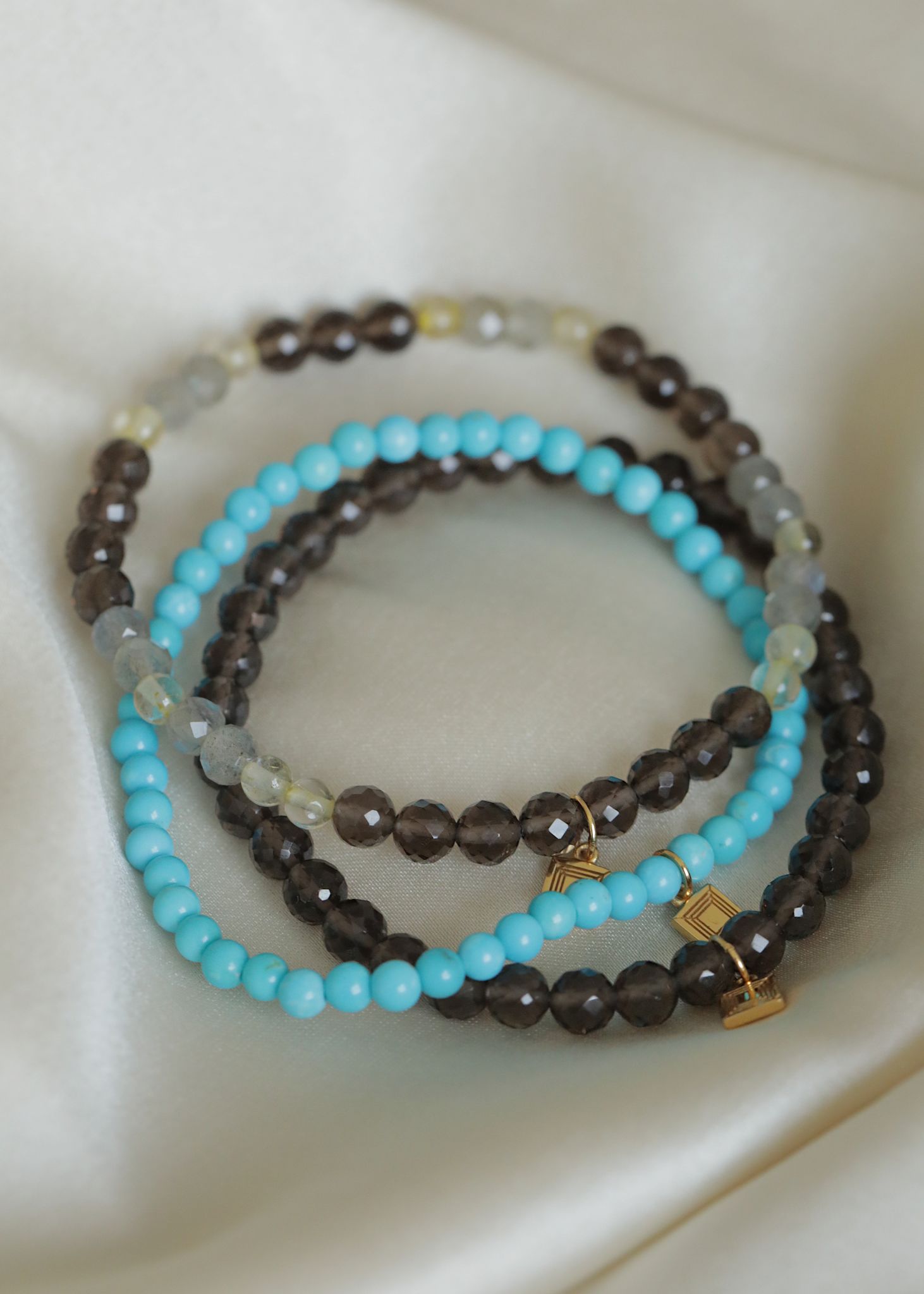 Rondeau bracelet with Smokey Quartz 17,5cm - gold plated