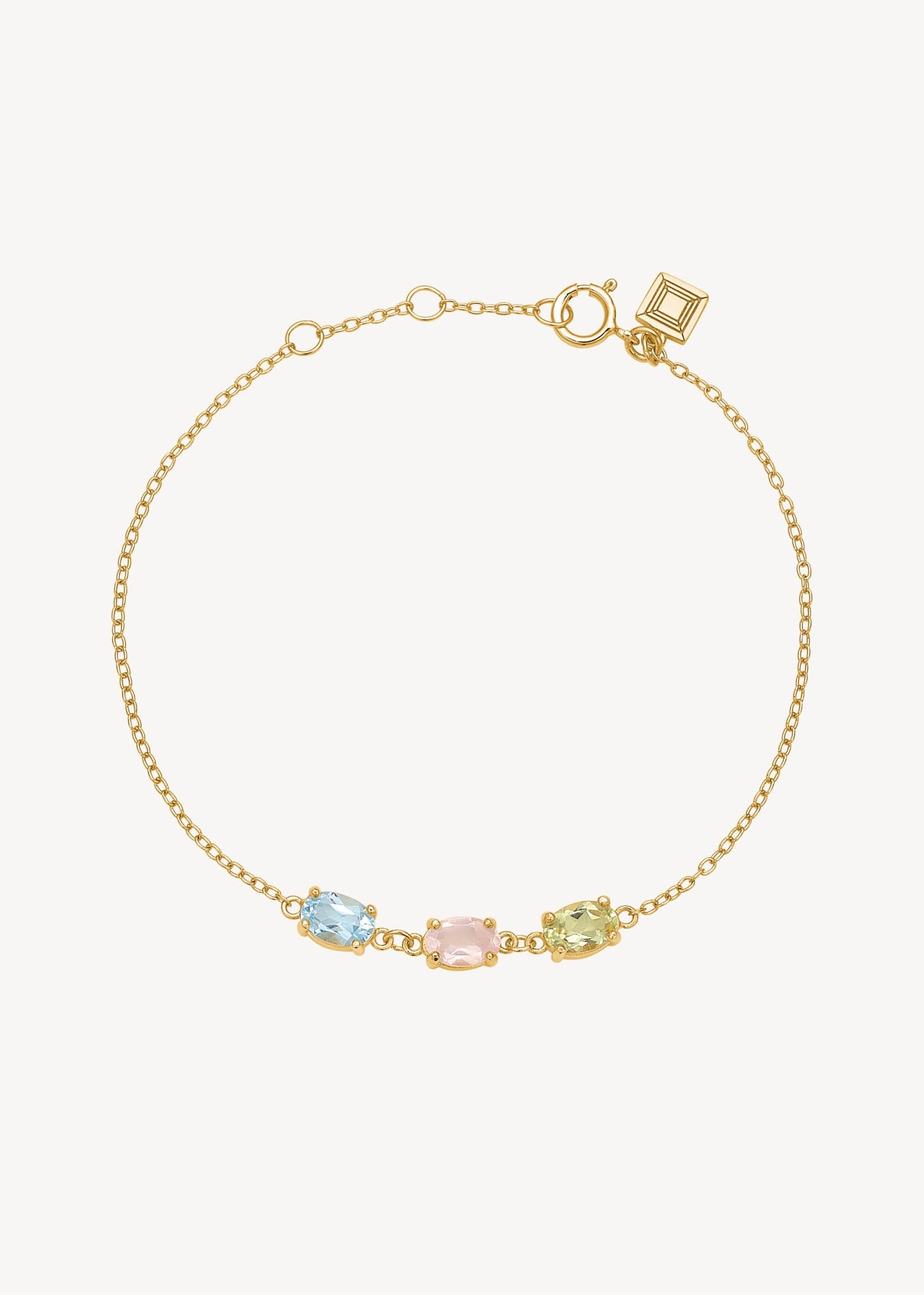 Gem bracelet with Lemon Quartz, Rose Quartz and Blue Topaz - gold plated