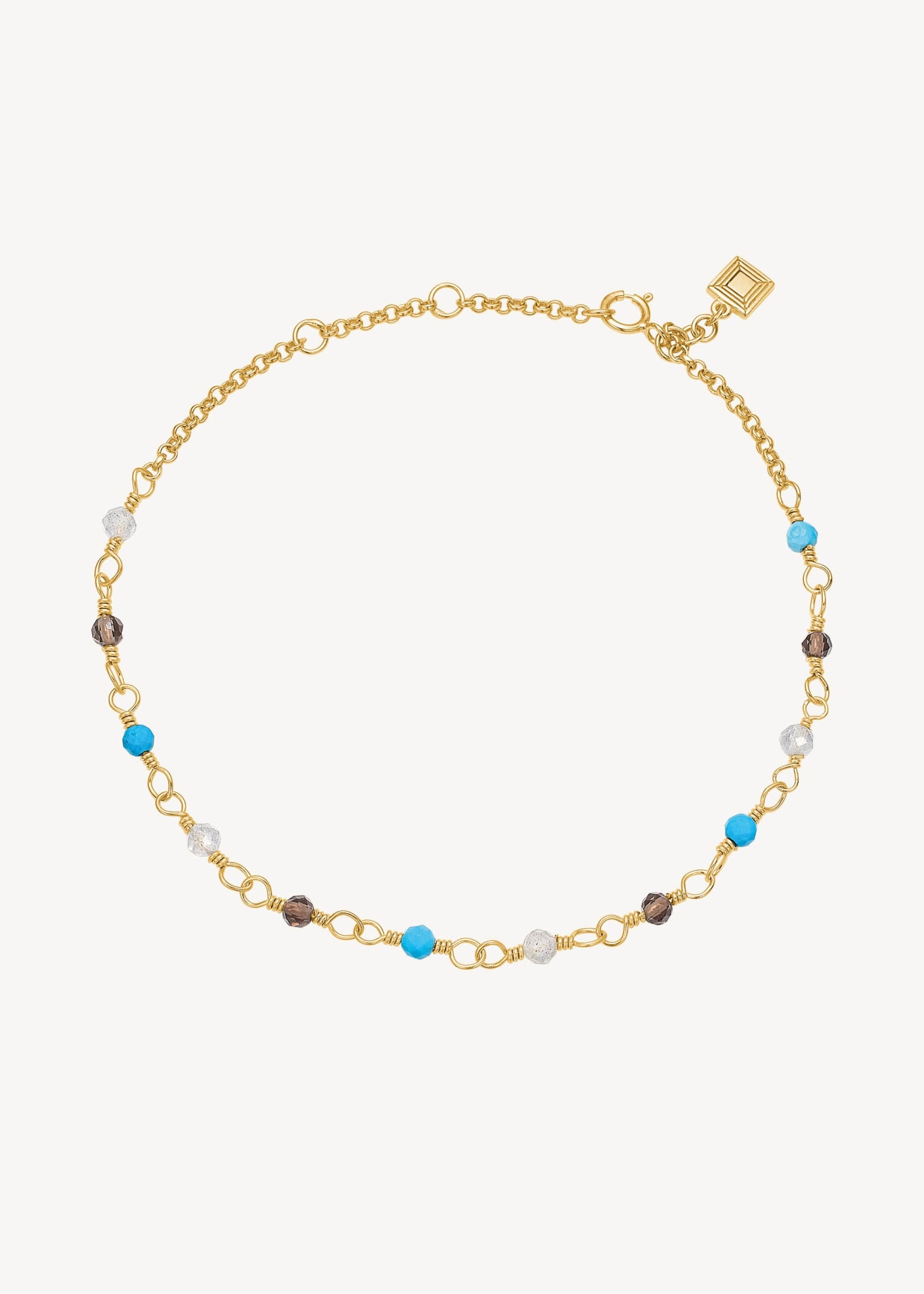 Saga bracelet with Turquoise, Smokey Quartz and Labradorite - gold plated