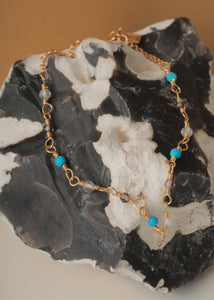 Saga bracelet with Turquoise, Smokey Quartz and Labradorite - gold plated