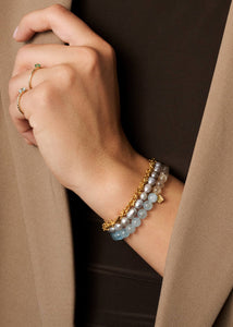 Trio bracelet with Rutilated quartz, Aquamarine and Labradorite - gold plated
