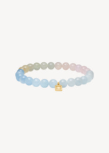 beautiful beaded gemstone bracelet with real beryl gemstones in blue, pink, green, and yellow hues in rainbow ombré style, perfect gift for her and spring jewellery