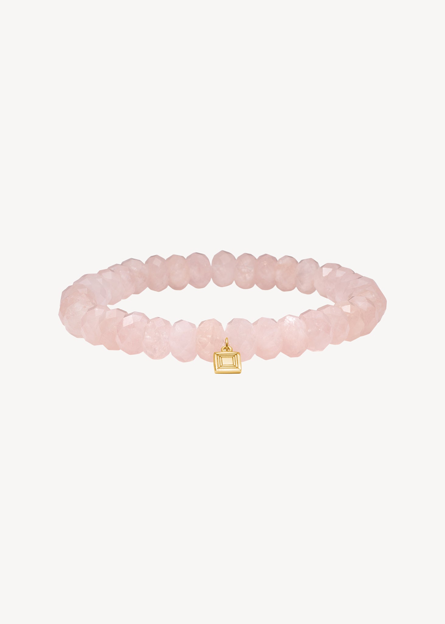cute beaded bracelet for her with pink morganite gemstones in feminine slip on style with gold logo tag
