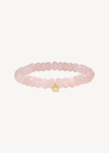 cute beaded bracelet for her with pink morganite gemstones in feminine slip on style with gold logo tag