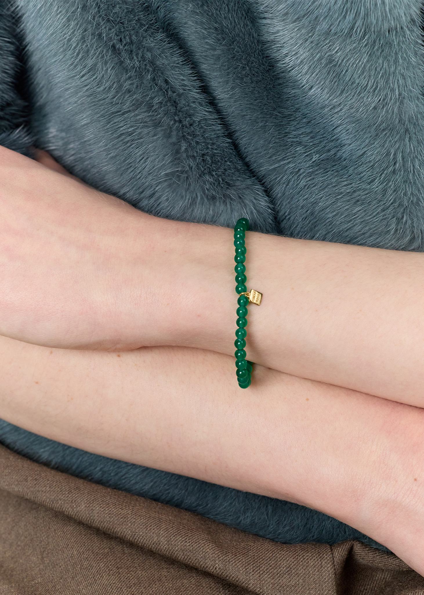 Grass bracelet with Green Agate - gold plated
