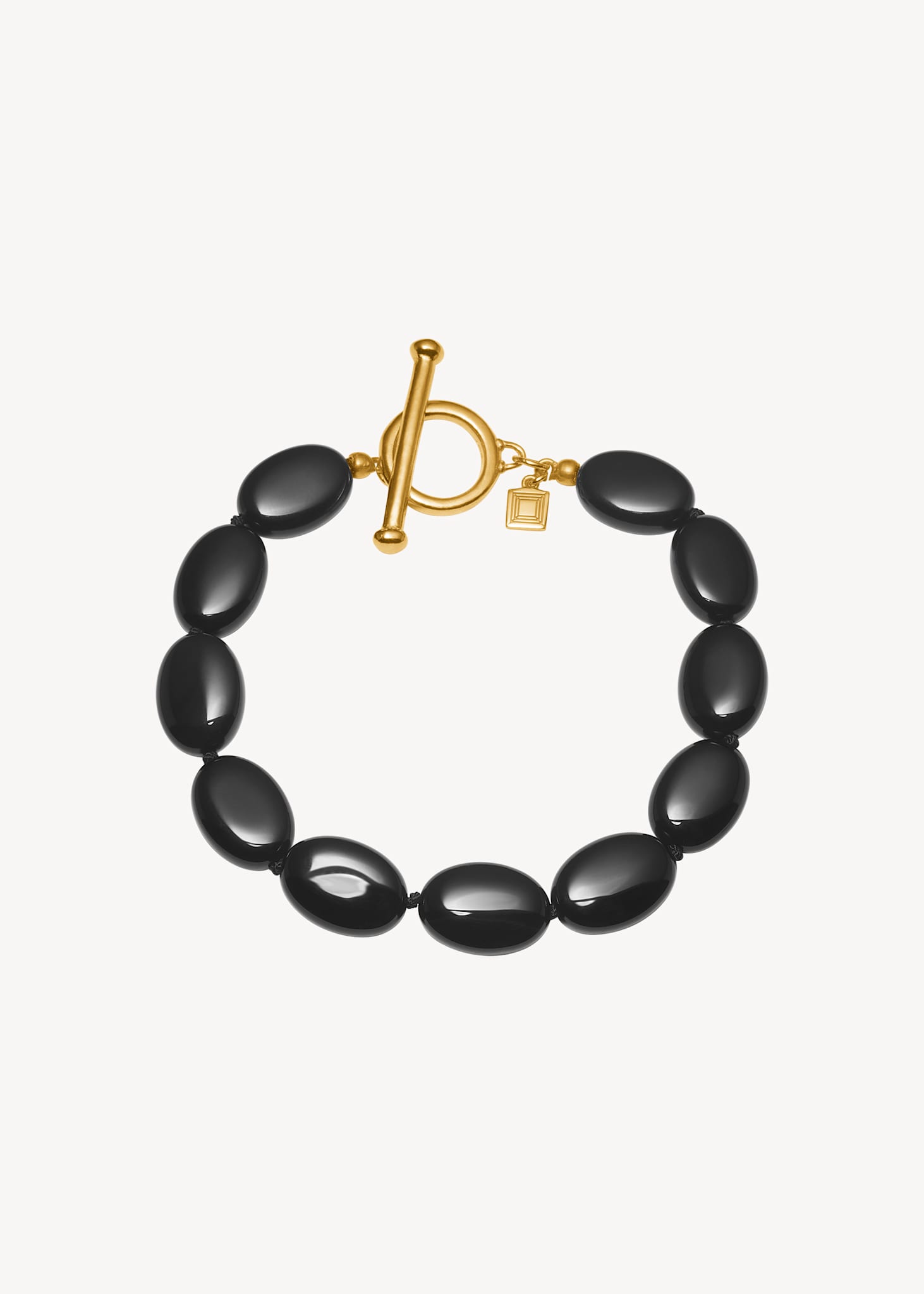 Dragee Midi bracelet with Black Agate - gold plated