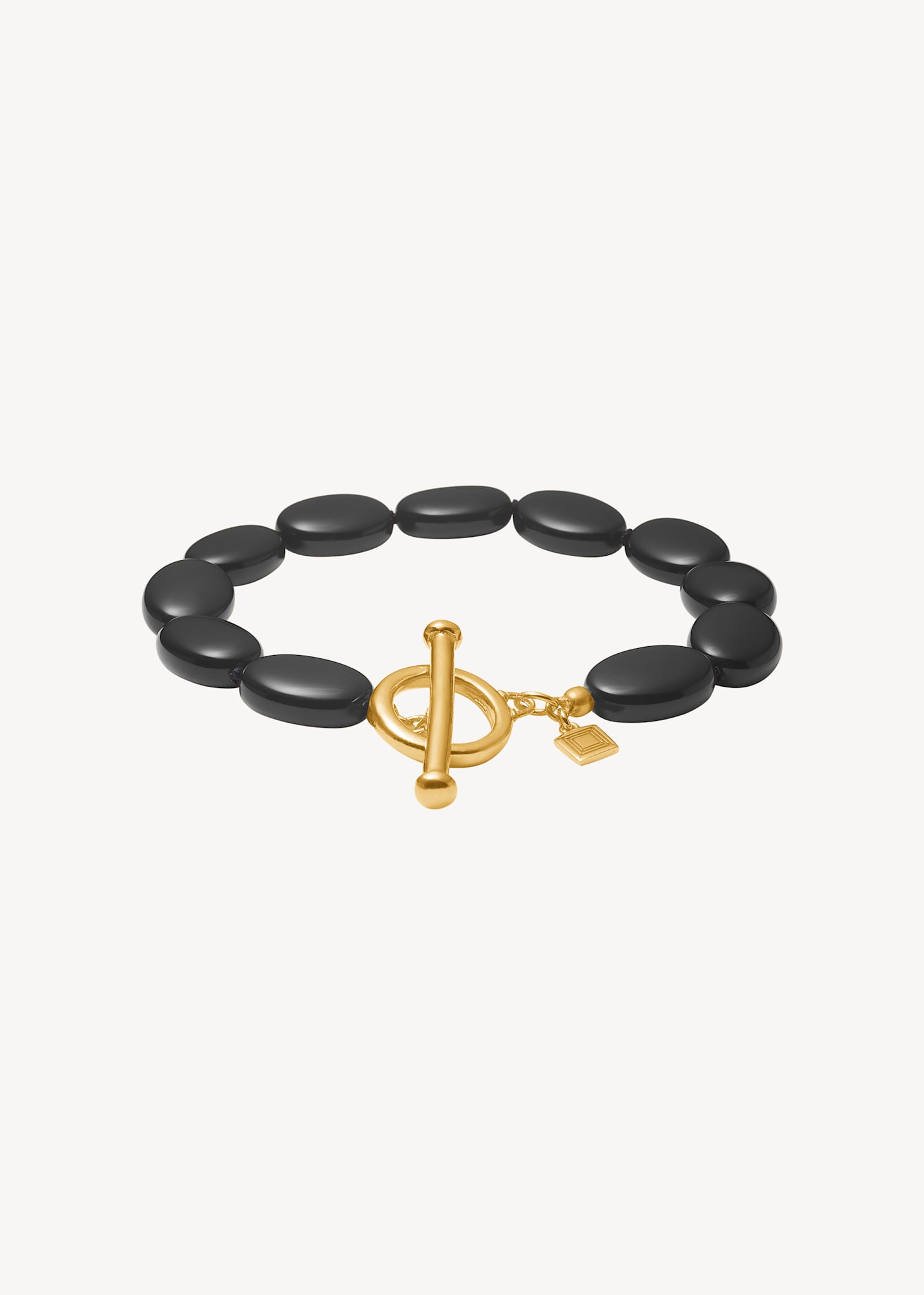 Dragee Midi bracelet with Black Agate - gold plated