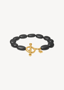 Dragee Midi bracelet with Black Agate - gold plated
