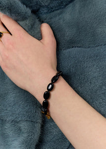 Dragee Midi bracelet with Black Agate - gold plated