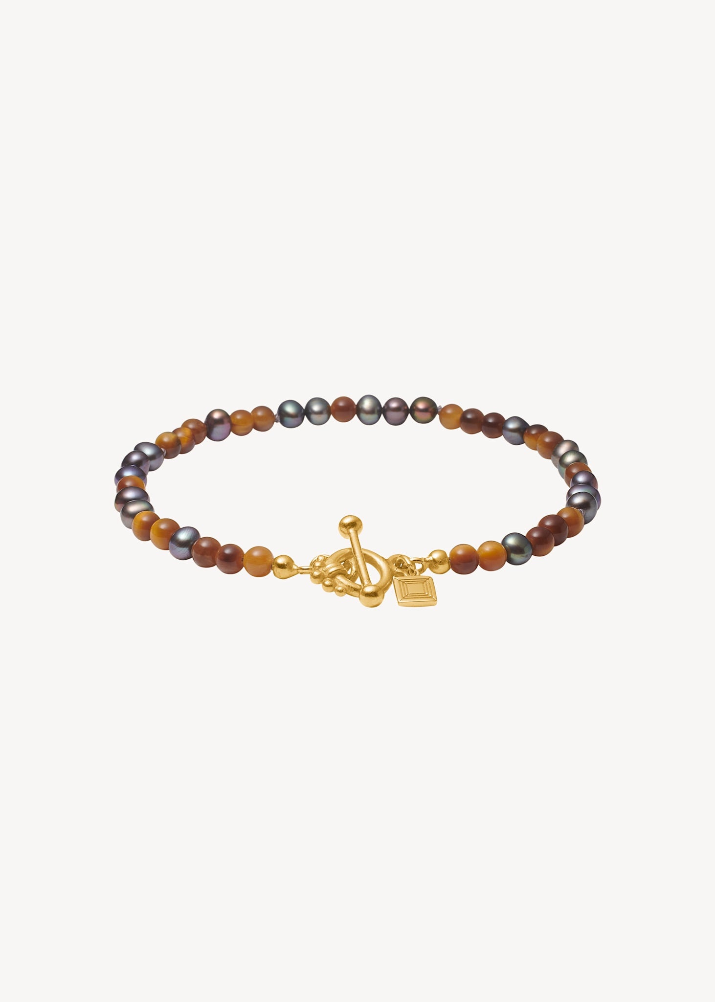 Uma bracelet with Peacock Beads and Tiger's Eye - gold plated