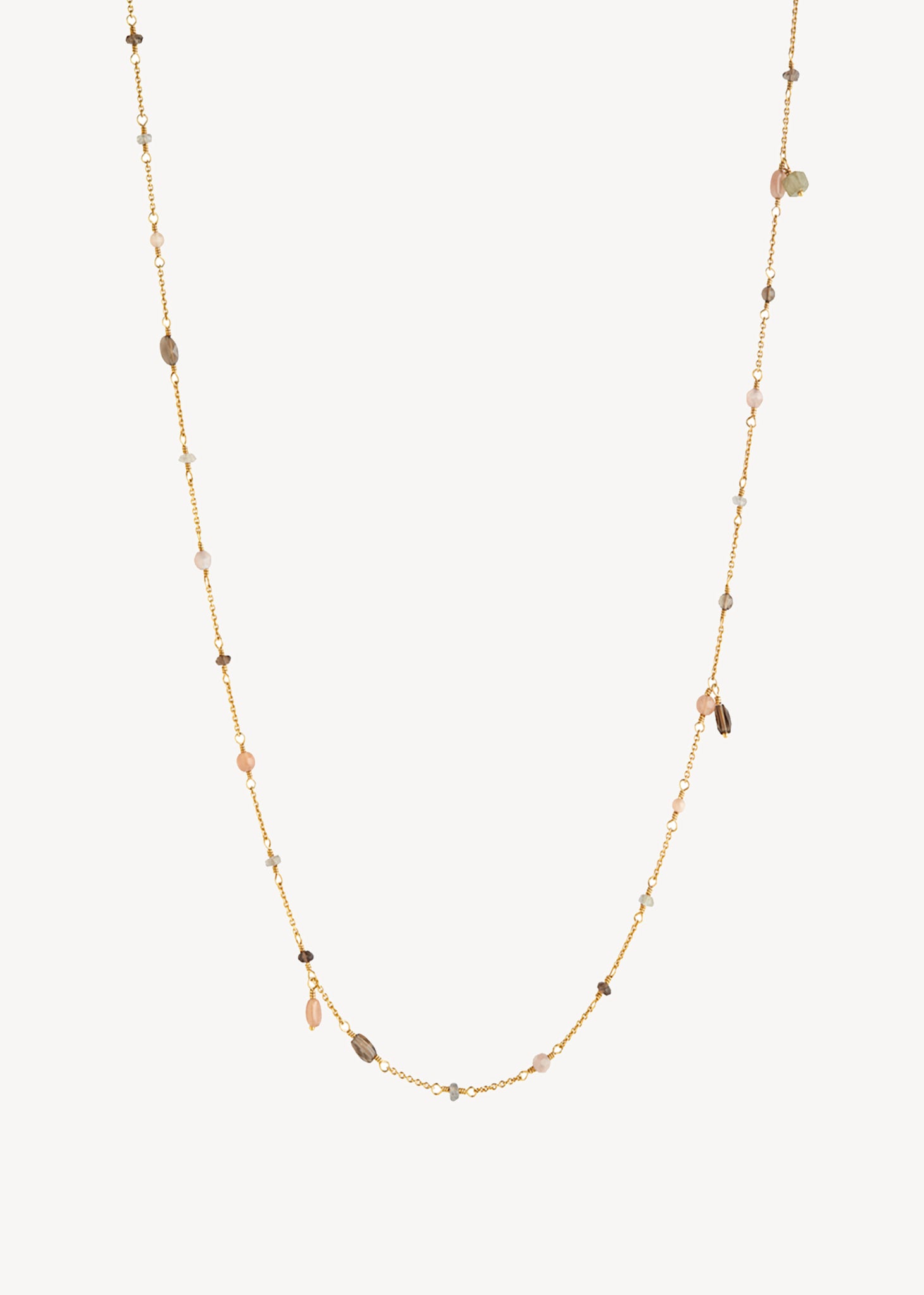 Del Mar necklace with Moonstone, Smokey Quartz and Labradorite 60 cm - gold plated