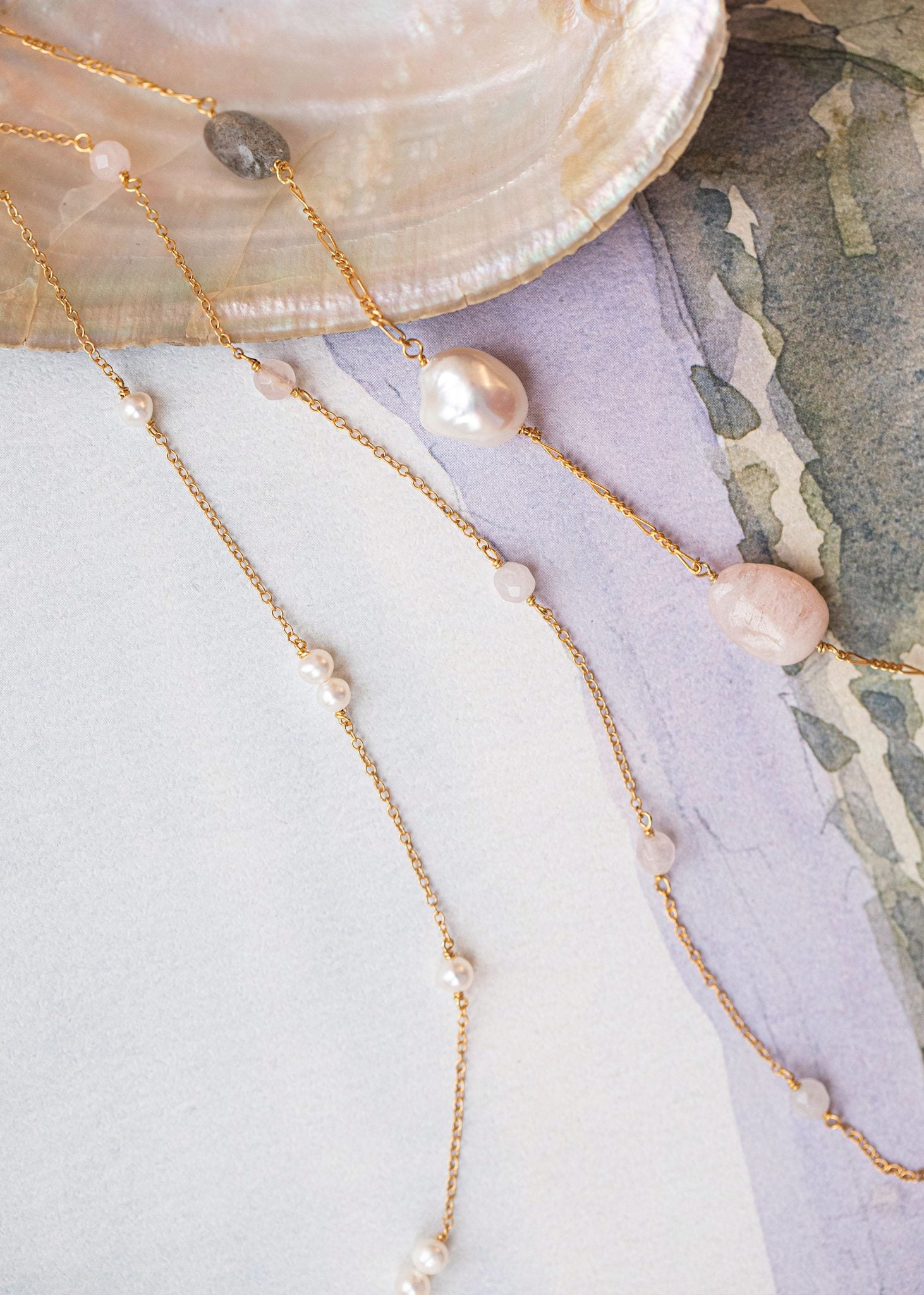 Cute freshwater pearl necklaces in Danish design in gold plated silver from Carré Jewellery on sale 