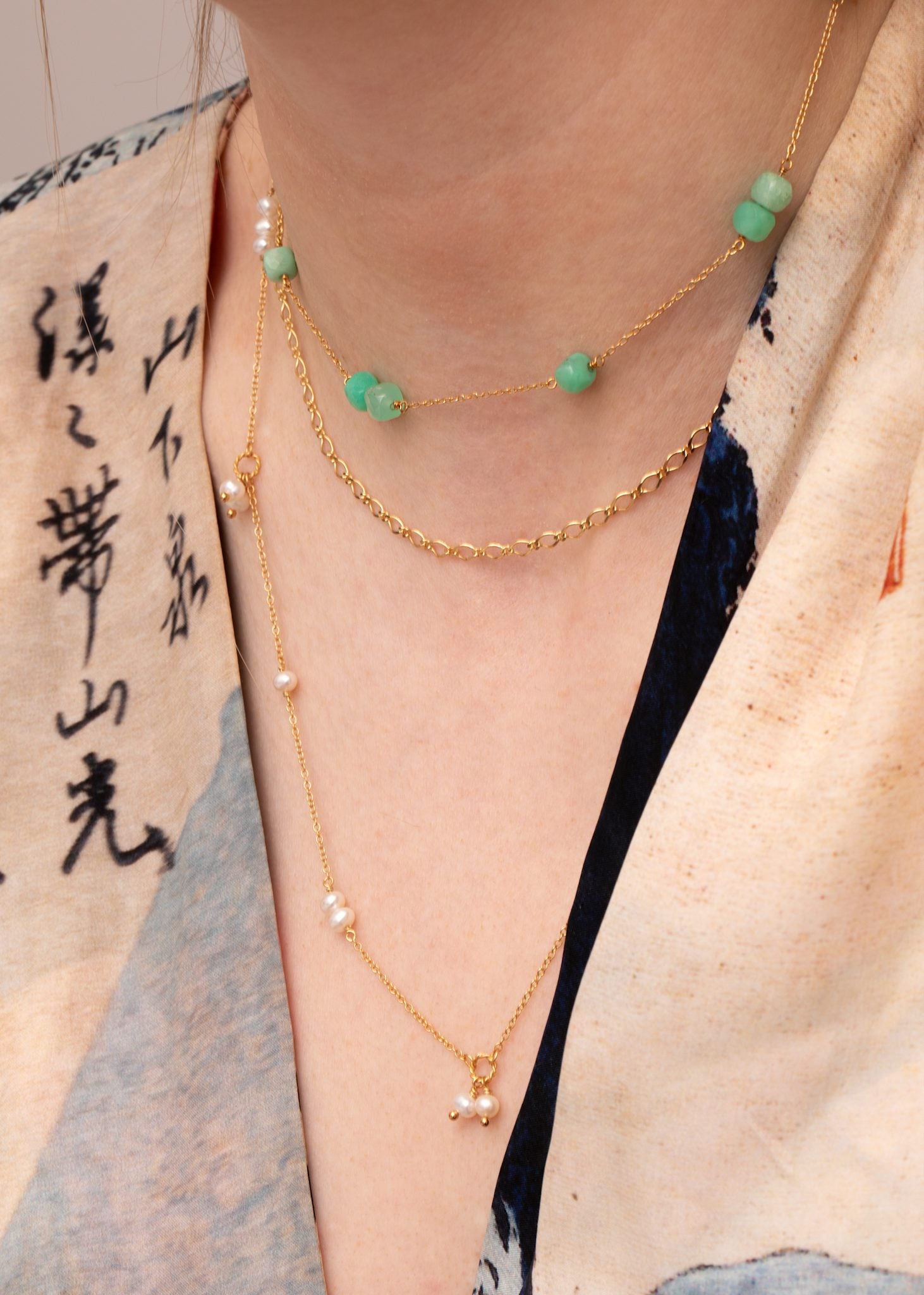 Ava necklace with Chrysoprase - gold plated