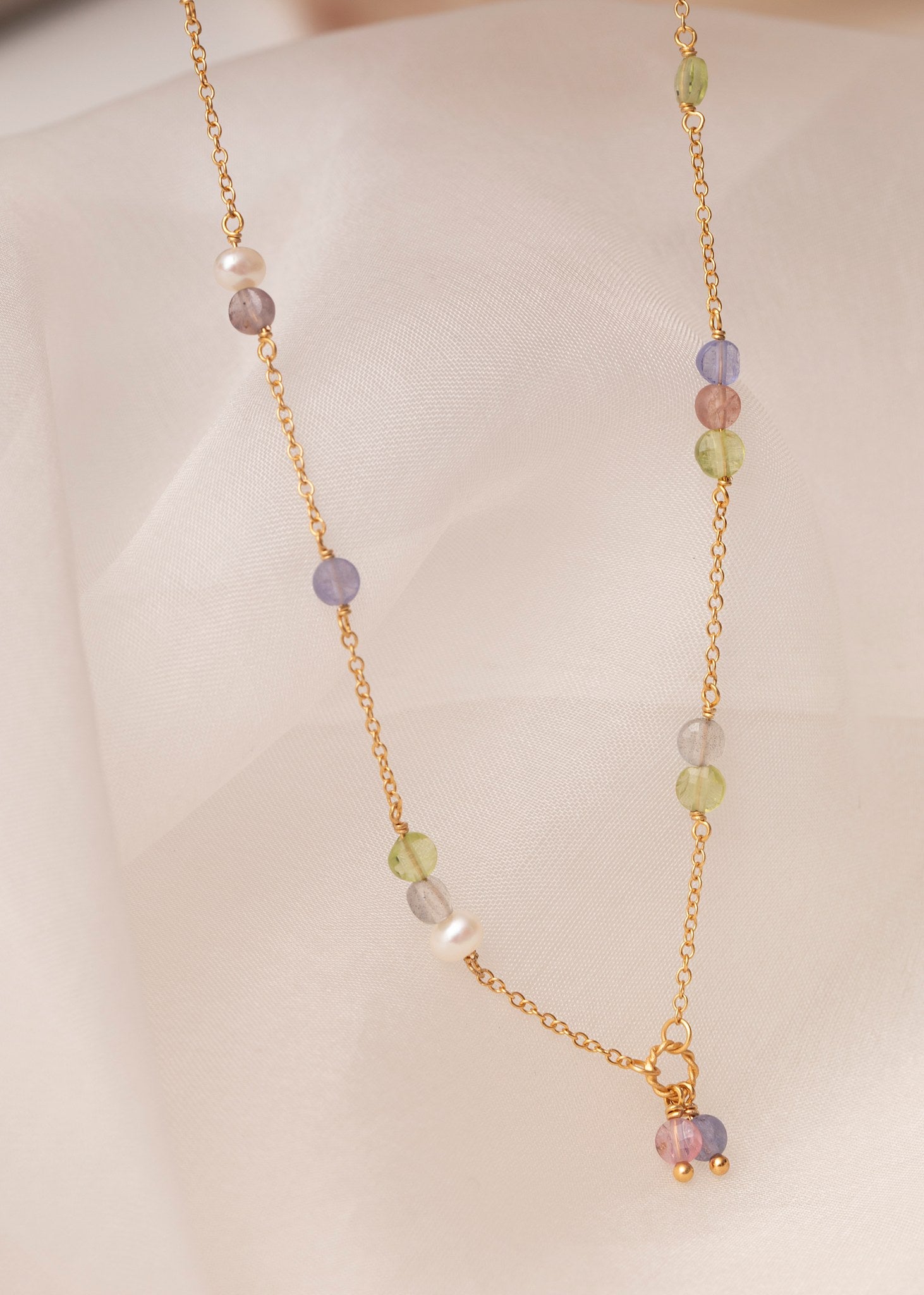 Eiffel necklace with gemstones - gold plated
