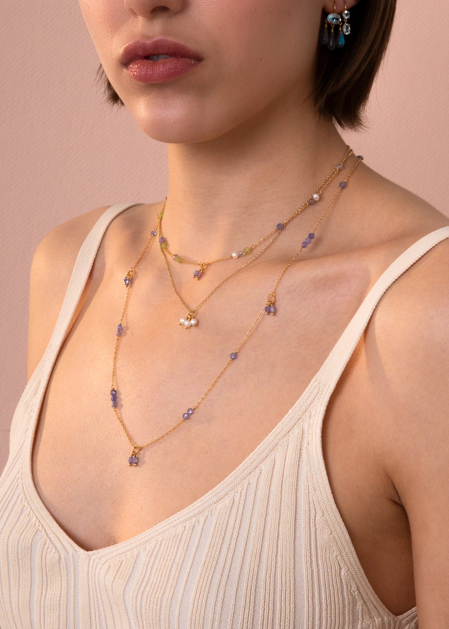 Eiffel necklace with Tanzanite 60cm - gold plated