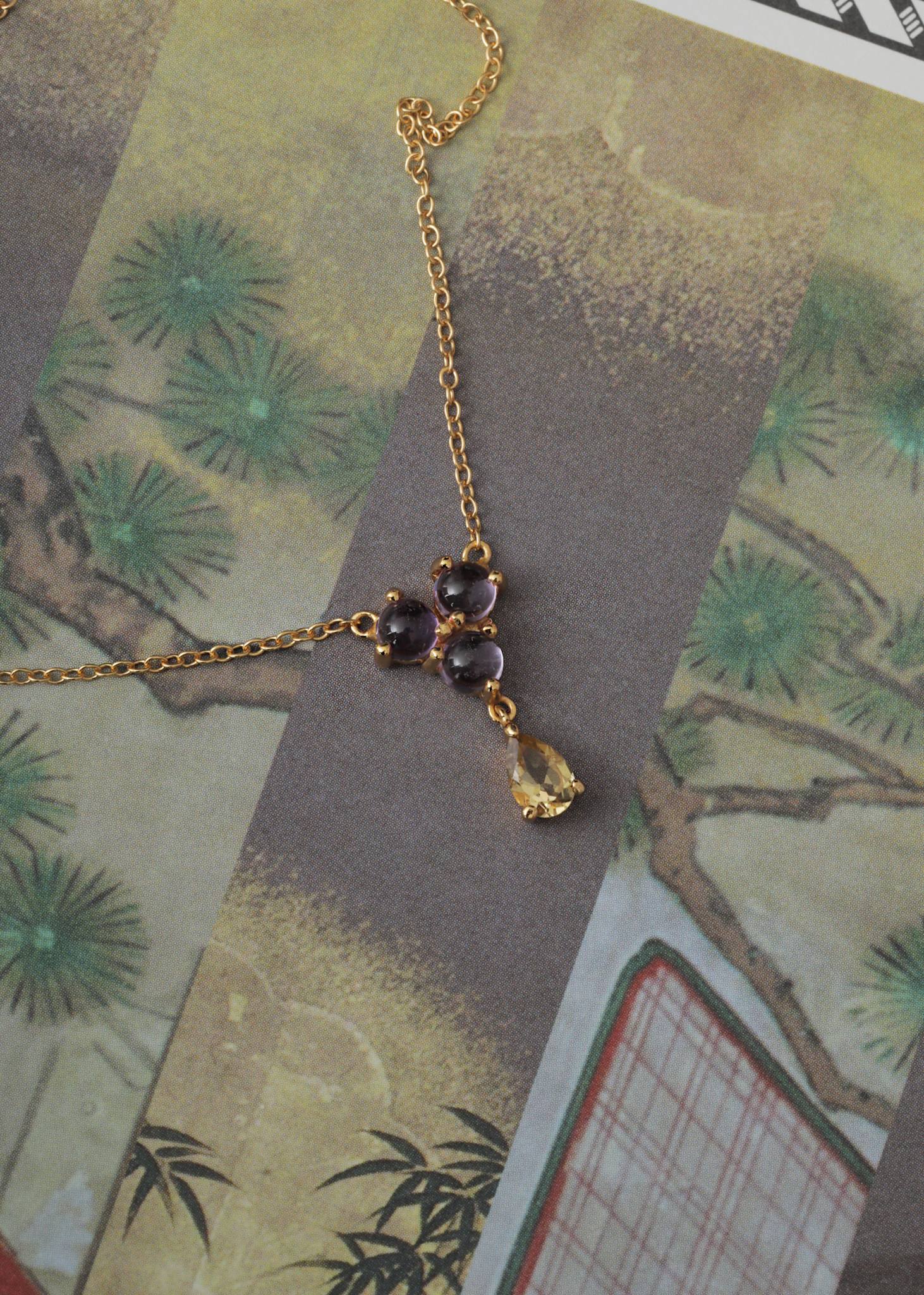 Donna necklacewith Amethyst og Champagne Quartz - gold plated