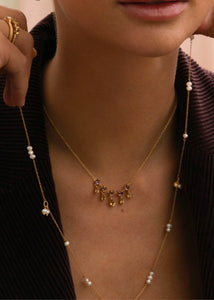 Leoni necklace with Amethyst and Champagne Quartz - gold plated