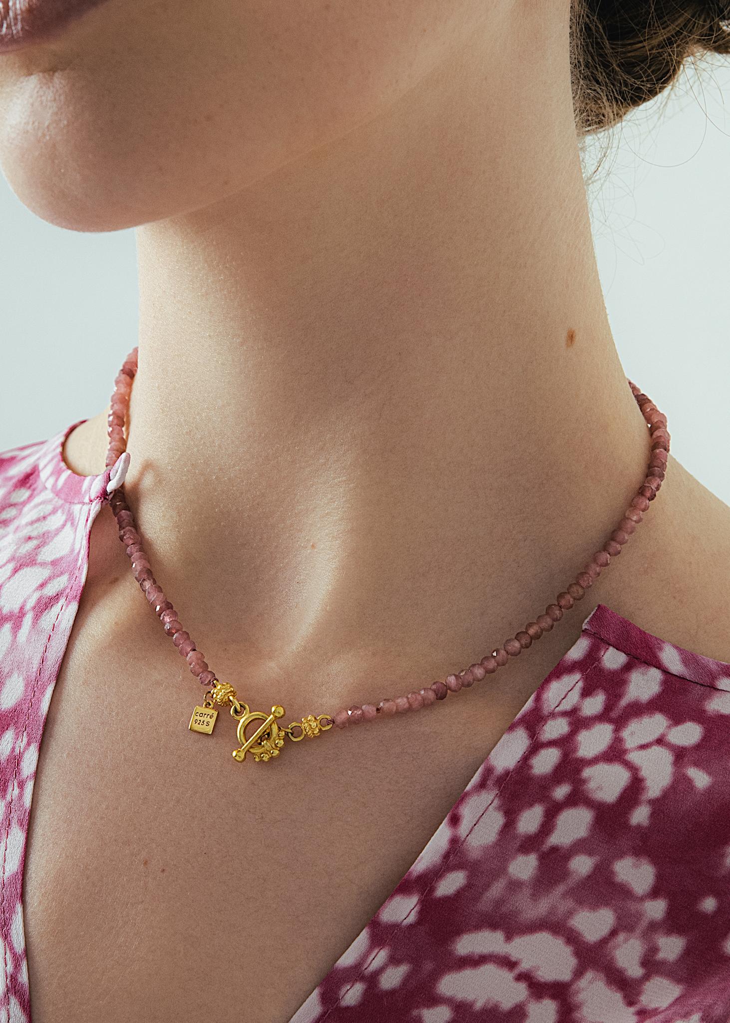 Galu beaded chain with Pink Tourmaline - gold plated