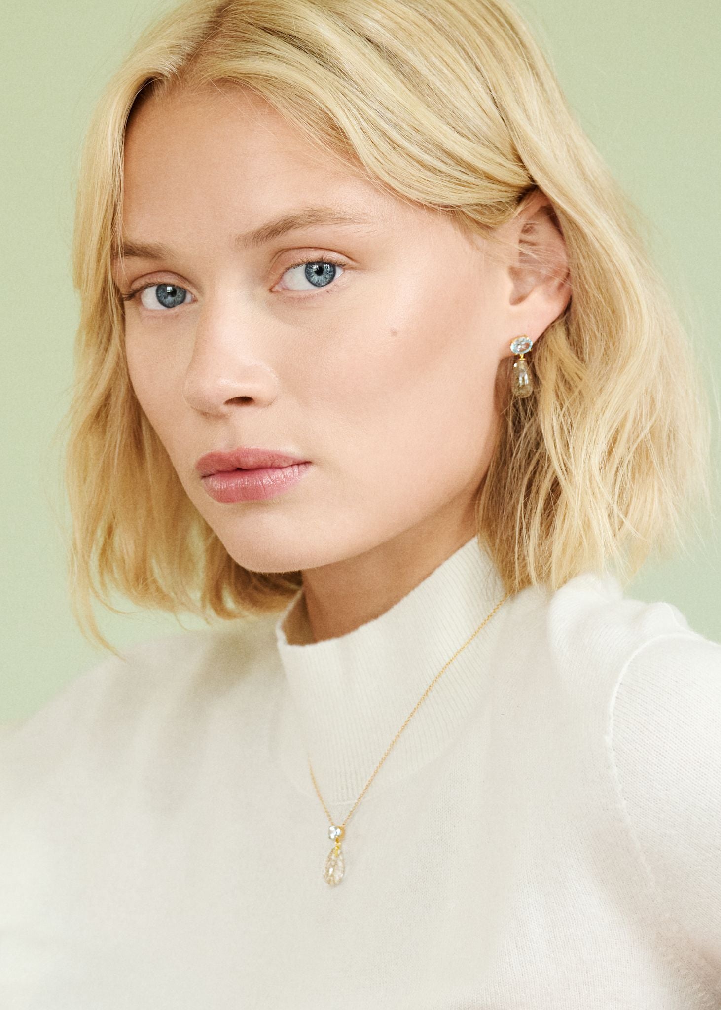 Polly necklace with Blue Topaz and Golden Rutilated Quartz - gold plated