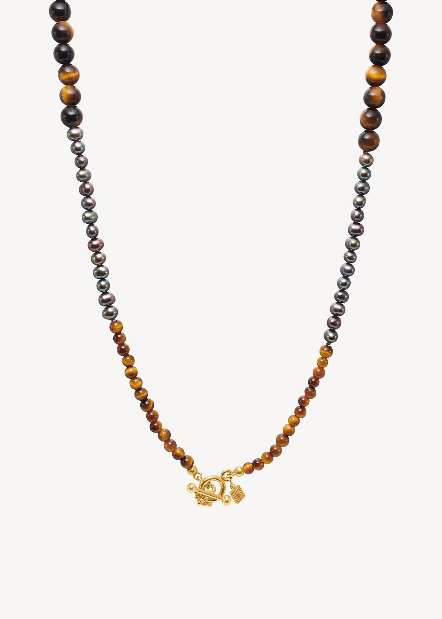 Dani necklace with Peacock Pearls and Tiger's Eye - gold plated