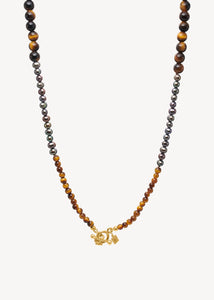 Dani necklace with Peacock Pearls and Tiger's Eye - gold plated