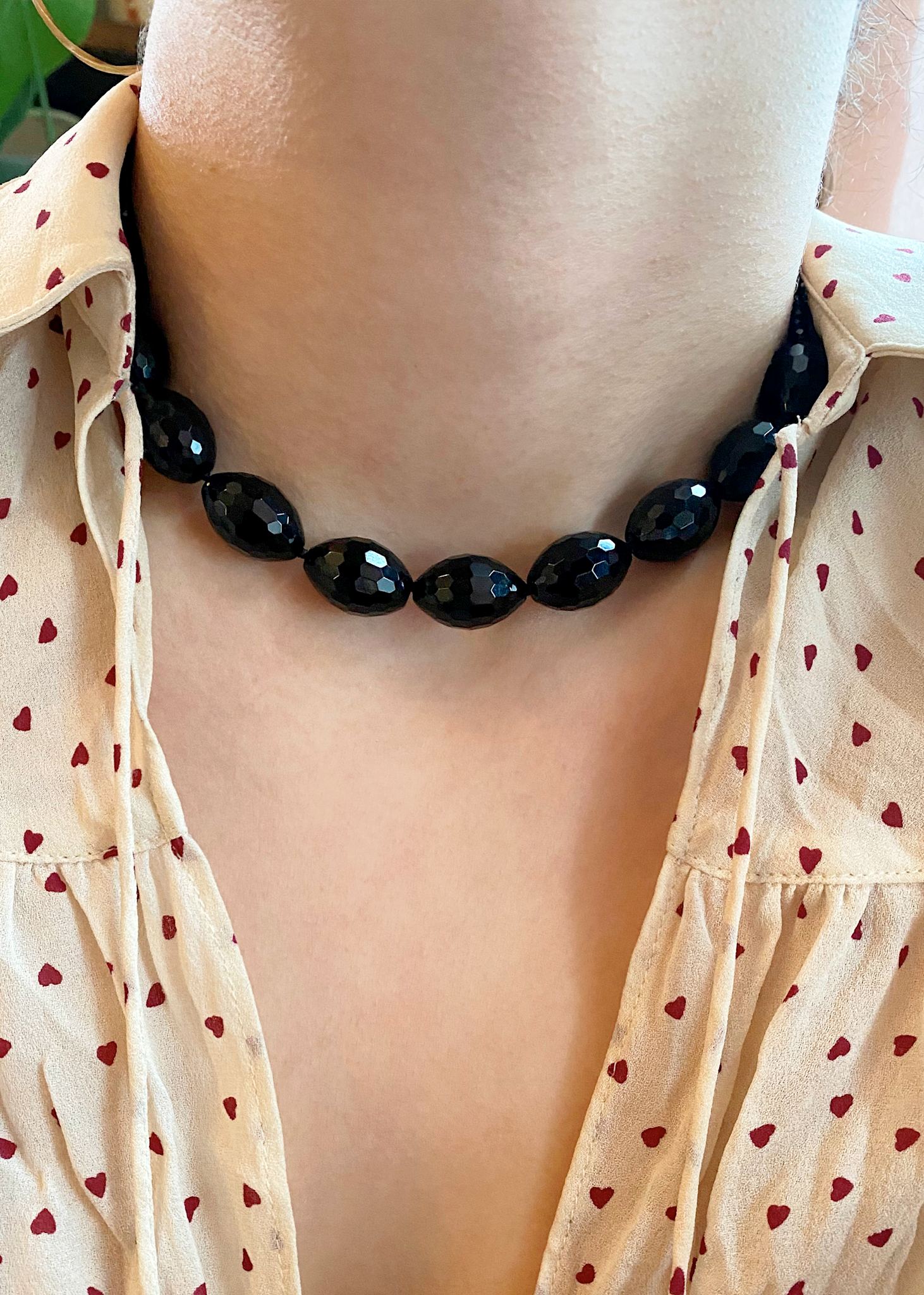 Edith necklace with Black Agate and Black Spinel - gold plated