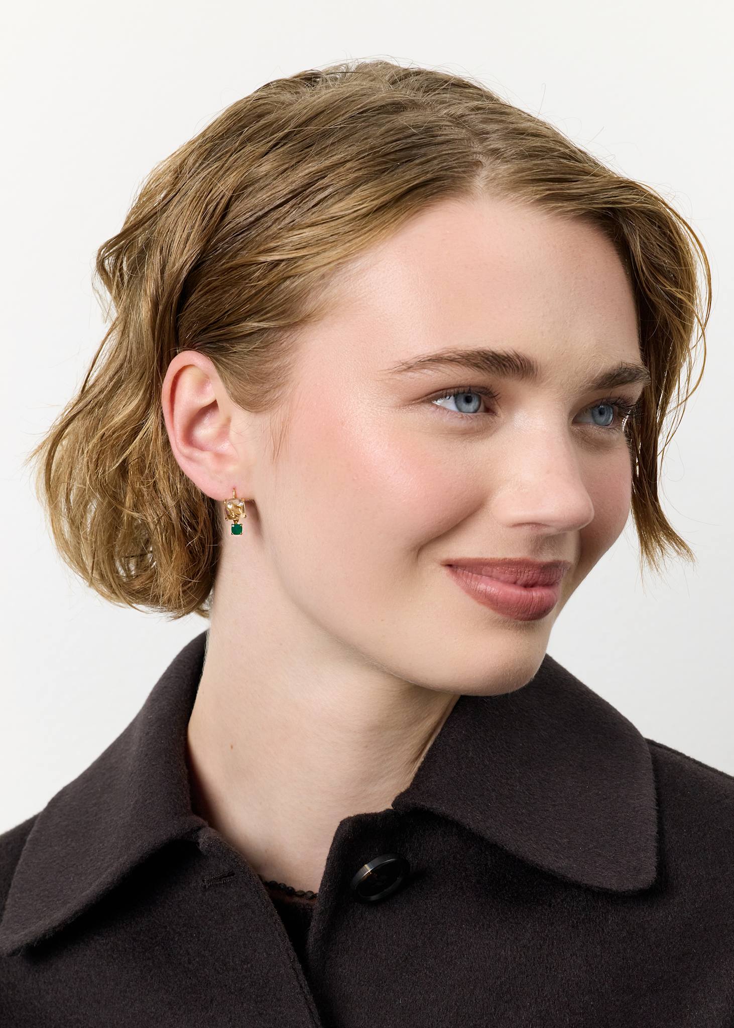 Aida earrings with Golden Rutile Quartz and Green Agate - gold plated