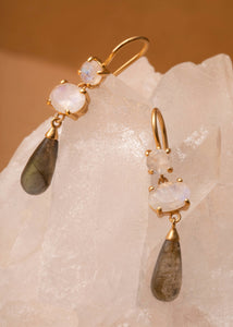 Daria earrings with Rainbow Moonstone and Labradorite - gold plated