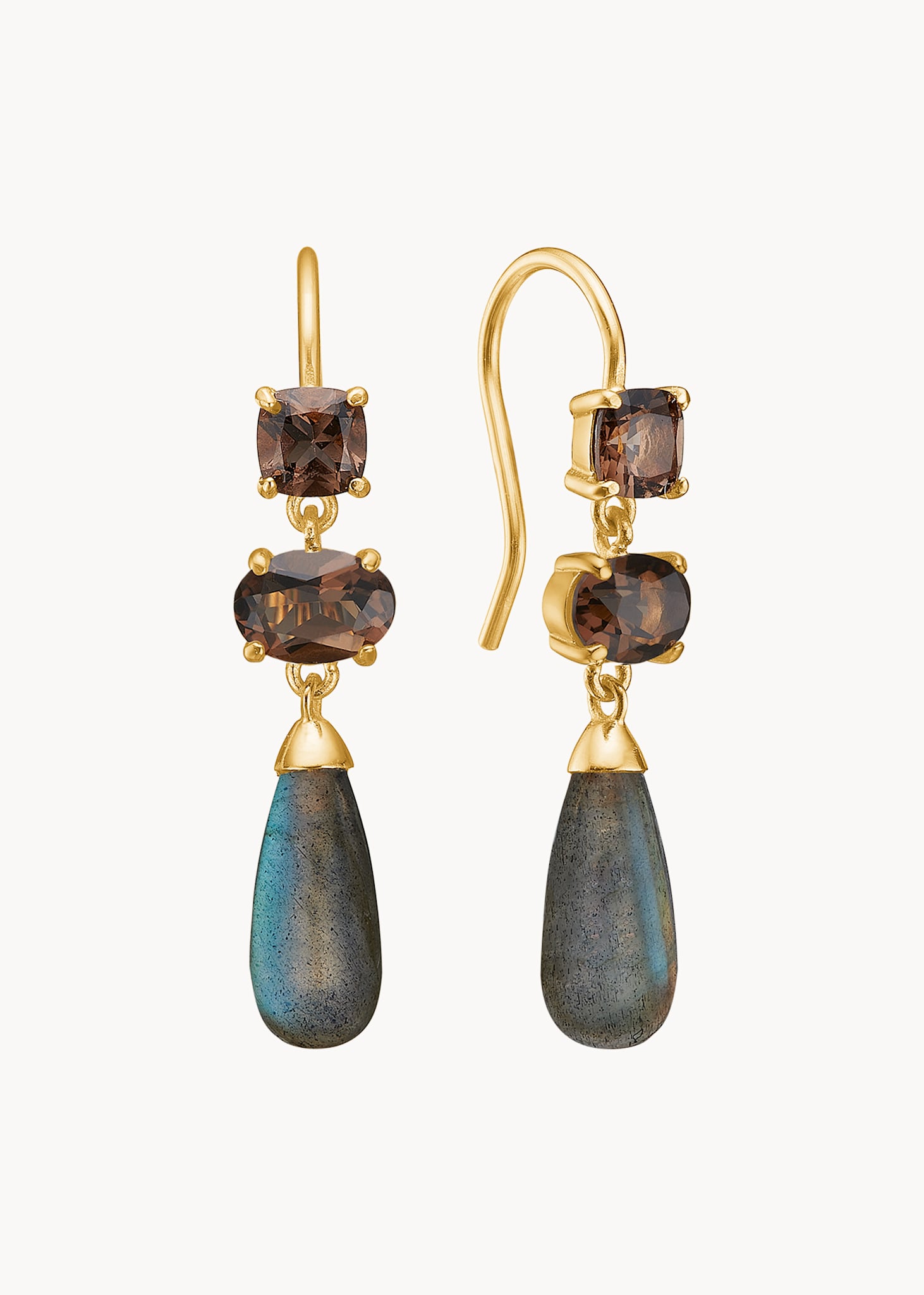 Daria earrings with Smokey Quartz and Labradorite - gold plated