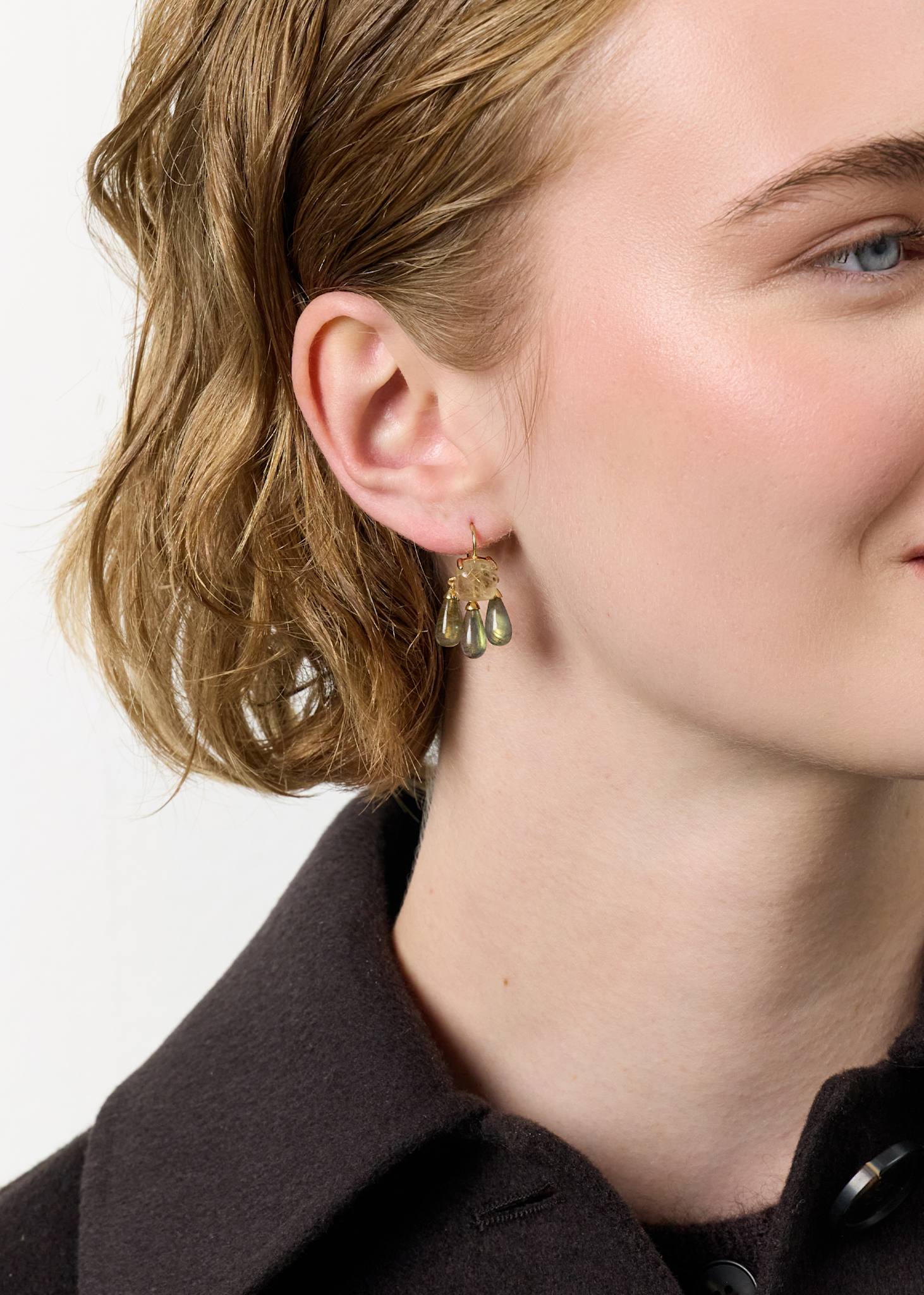 Pasha earrings with Golden Rutile Quartz and Labradorite - gold plated