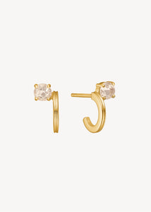 Huggie hoops i guldbelagt sterling sølv med asymmetrisk design og en gylden champagne kvarts sten, perfekt gave til hende og smykket til festen og studenten