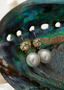 Opera earrings with Champagne Quartz and Baroque Pearl - gold plated