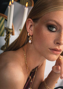 Antoinette earrings with Champagne Quartz and Baroque Pearl - gold plated