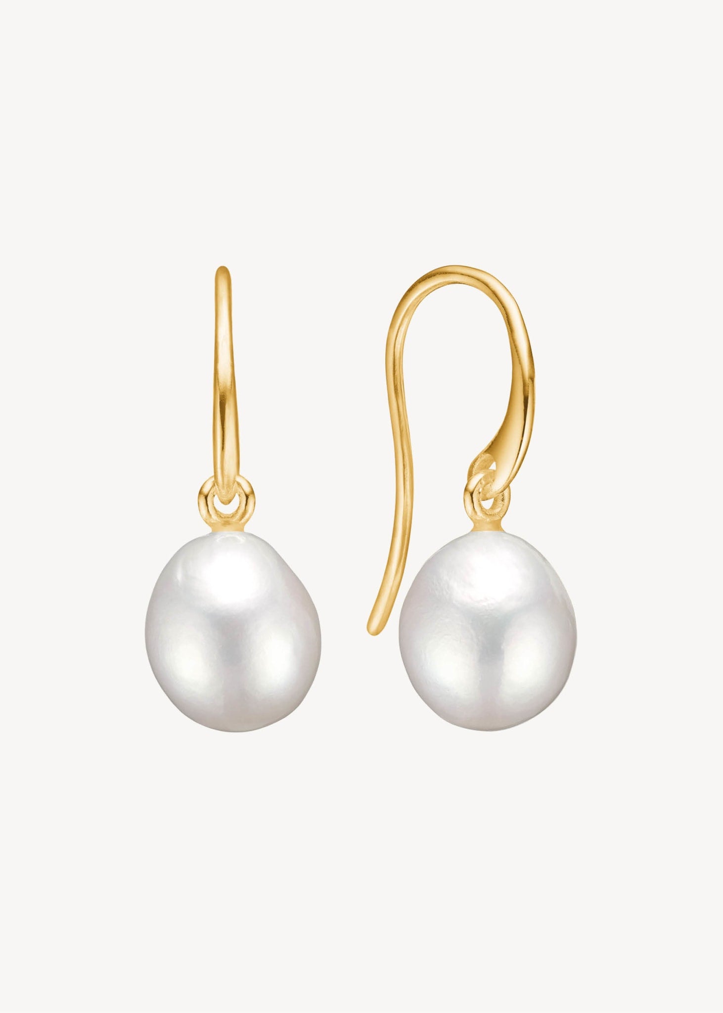 gold plated sterling silver classic elegant pearl earrings with white baroque freshwater pearls