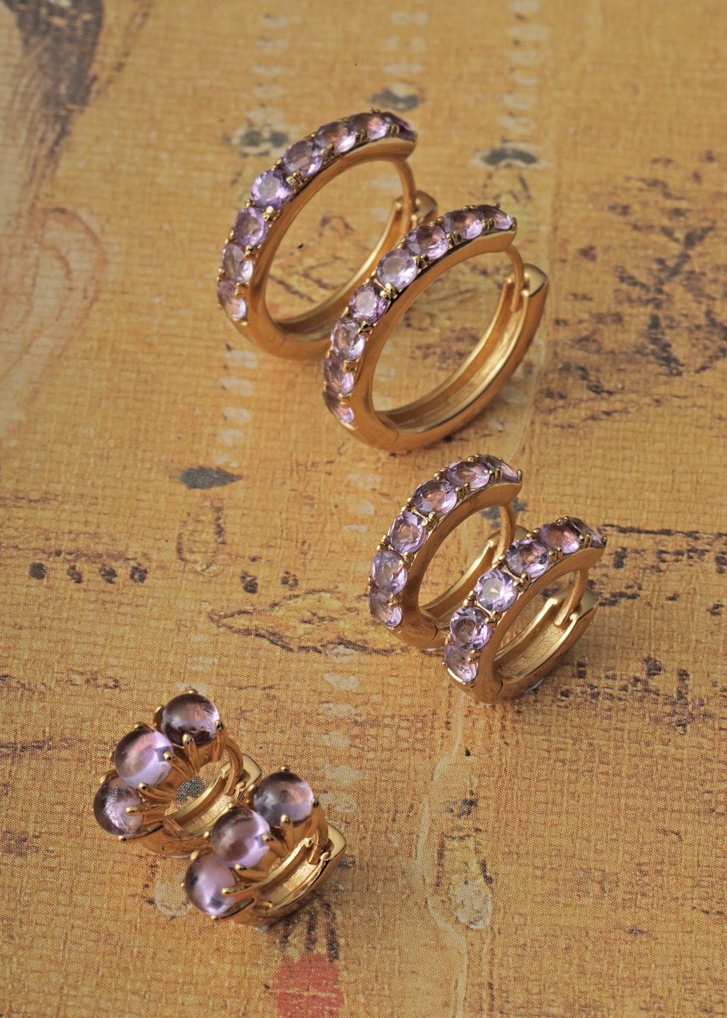 Rosalba hoops with Amethyst 1,5cm - gold plated