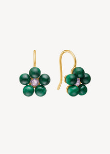 Flower earrings with Amethyst and Malachite - gold plated