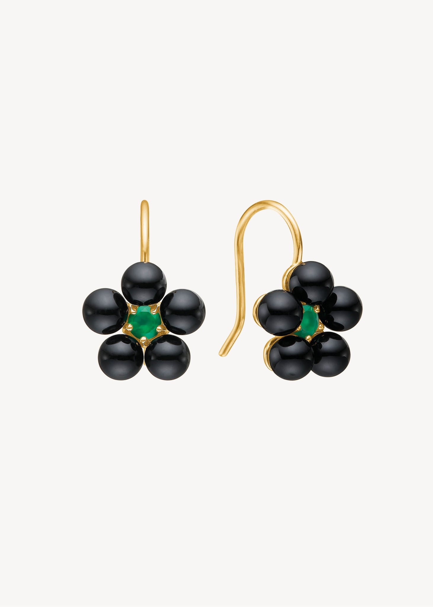Flower earrings with Black Agate and Green Agate - gold plated