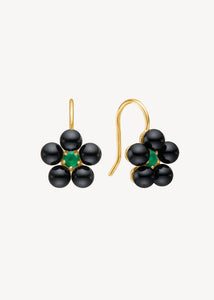 Flower earrings with Black Agate and Green Agate - gold plated